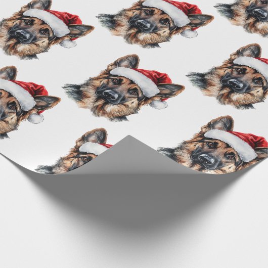 German Shepherd with Santa Hat Geschenkpapier (Ecke)