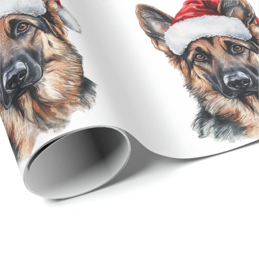 German Shepherd with Santa Hat Geschenkpapier (Rolleneckpunkt)