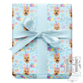 German Shepherd Wrapping Paper in Blue  Geschenkpapier