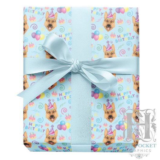 German Shepherd Wrapping Paper in Blue  Geschenkpapier