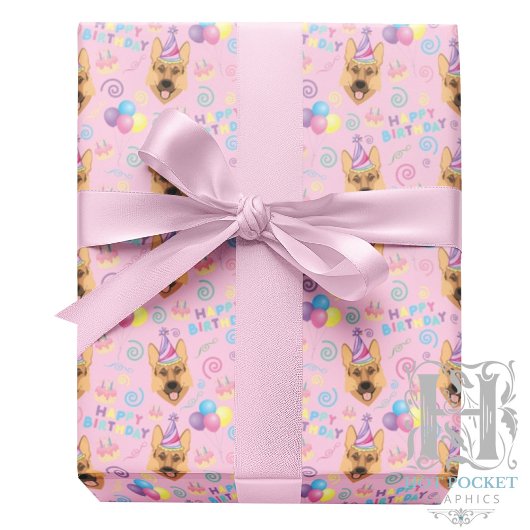 German Shepherd Wrapping Paper in Pink Geschenkpapier