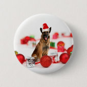 German Shepherdog w Christmas Gifts Weihnachtsmann Button (Vorderseite)