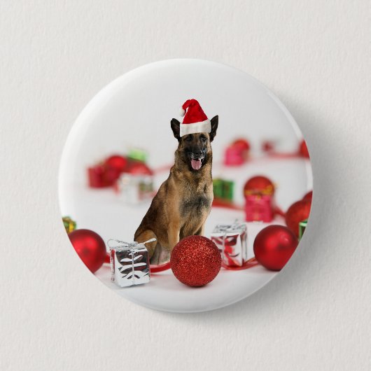 German Shepherdog w Christmas Gifts Weihnachtsmann Button (Vorderseite)