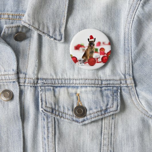 German Shepherdog w Christmas Gifts Weihnachtsmann Button (Beispiel)