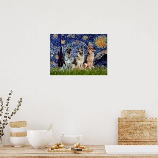 German Shepherds Three - Starry Night Poster (Küche)