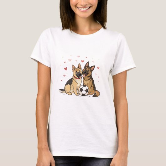 German Shepherds with Soccer Ball for Valentine's  T-Shirt (Vorderseite)