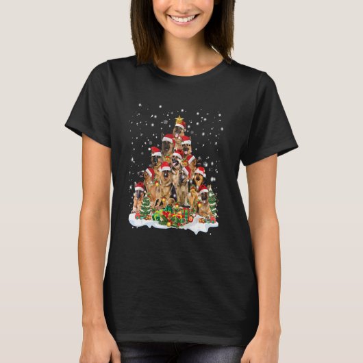 German Sherphed Christmas Tree Santa Hat Pajama Do T-Shirt (Vorderseite)