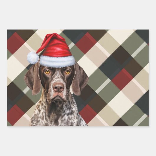 German Shorthair Pointer Christmas Dog Plaid Geschenkpapier Set (Vorderseite 3)