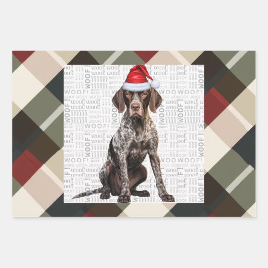 German Shorthair Pointer Christmas Dog Plaid Geschenkpapier Set (Vorderseite)