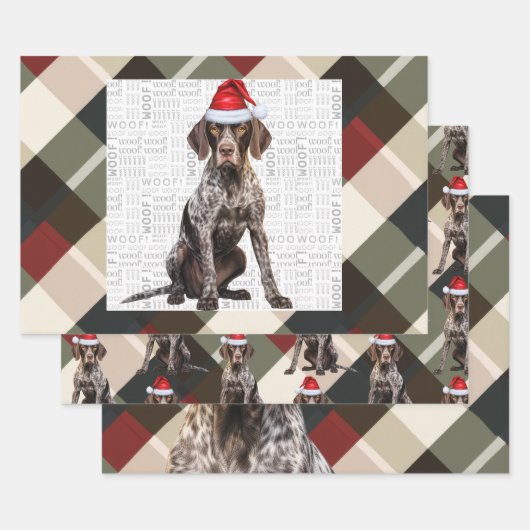German Shorthair Pointer Christmas Dog Plaid Geschenkpapier Set (Set)