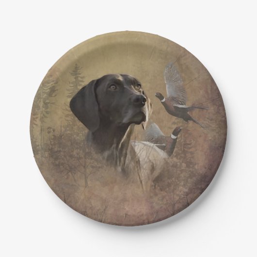 German Shorthaired Pointer , Deutsch Kurzhaar Tape Pappteller (Vorderseite)