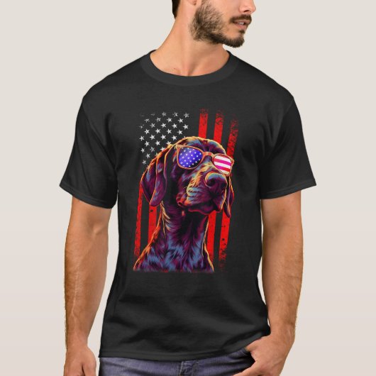 German Shorthaired Pointer Dog American Flag 4th O T-Shirt (Vorderseite)
