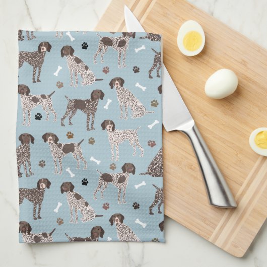 German Shorthaired Pointer Dog Bone and Paw Print Geschirrtuch (Viertel Falte)