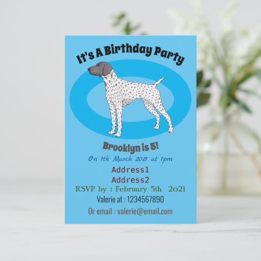 German Shorthaired Pointer dog cartoon Einladung (Stehend Vorderseite)