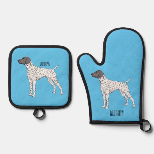German Shorthaired Pointer dog cartoon Ofenhandschuh & Topflappen-Set (Vorderseite)