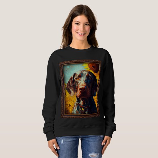 German Shorthaired Pointer Painting Sunflower Flow Sweatshirt (Vorne ganz)