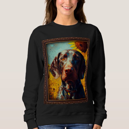 German Shorthaired Pointer Painting Sunflower Flow Sweatshirt (Vorderseite)