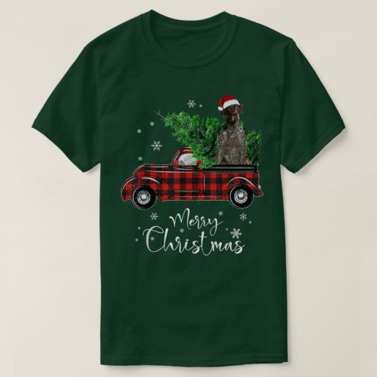 German Shorthaired Pointer Ride Red Truck Christma T-Shirt (Design vorne)