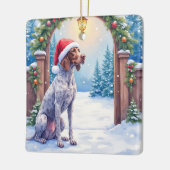 German Shorthaired Pointer Snowy Gate Santa Hat Keramikornament (Links)