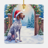 German Shorthaired Pointer Snowy Gate Santa Hat Keramikornament (Rückseite)