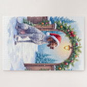 German Shorthaired Pointer Snowy Gate Santa Hat Puzzle (Horizontal)