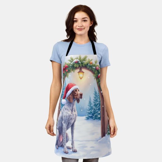German Shorthaired Pointer Snowy Gate Santa Hat Schürze (Getragen)