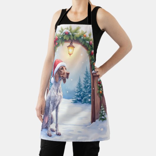 German Shorthaired Pointer Snowy Gate Santa Hat Schürze (InSitu)