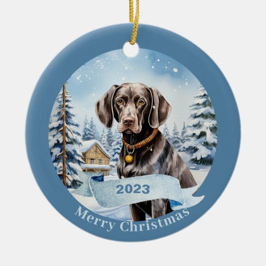 German Shorthaired Pointer watercolor Christmas Keramik Ornament (Vorne)