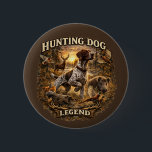 German Shorthaired Pointers  Button<br><div class="desc">German Shorthaired Pointer hunting dog design featuring a beautiful wildlife hunting scene. This artwork shows a proud pointer dog in classic hunting stance surrounded by forest wildlife including deer, fox, wild boar and pheasants. Perfect for hunters, hunting dog lovers and German Shorthaired Pointer owners. A great gift idea for hunters,...</div>