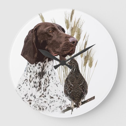 German Shorthaired Pointers (GSP) Postcard Coffee Große Wanduhr (Vorderseite)