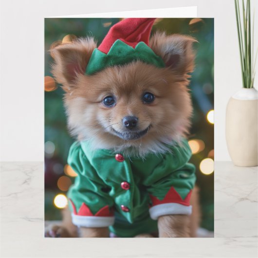 German Spitz Elf Welpe Christmas Card Karte (Vorderseite)