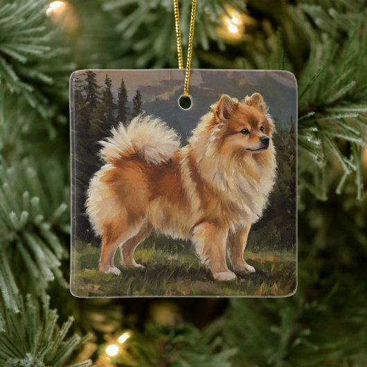German Spitz Keramikornament (Baum)