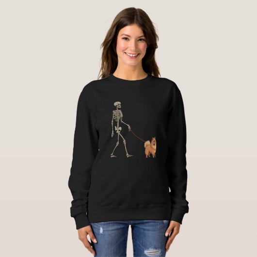 German Spitz Skeleton Dog Walking Halloween Dog Sweatshirt (Vorne ganz)