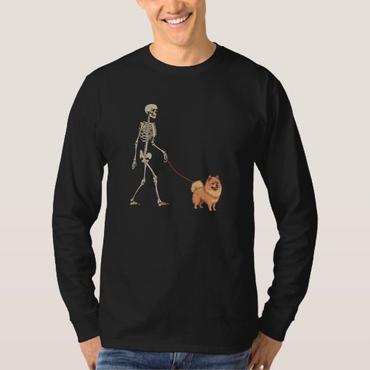 German Spitz Skeleton Dog Walking Halloween Dog T-Shirt (Vorderseite)