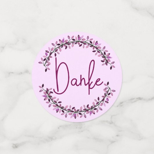 German Typografy Chic Lila Leaf Wreath Konfetti (Klein Vorderseite)