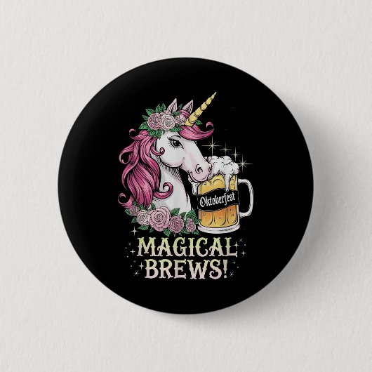 German Unicorn Magical Brews Beer Funny Button (Vorderseite)