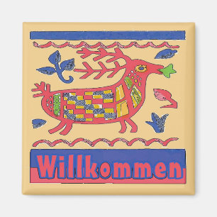 German Welcome Folk Deer Magnet