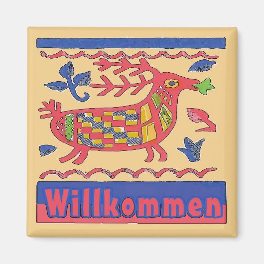 German Welcome Folk Deer Magnet (Vorne)