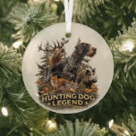 German Wirehaired Pointer Ornament Aus Glas<br><div class="desc">German Wirehaired Pointer Hunting Dog Legend design for true hunters and gun dog lovers.
This vintage-style hunting artwork features a powerful German Wirehaired Pointer in a classic pointing pose surrounded by wildlife and forest elements.</div>