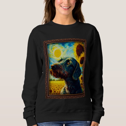 German Wirehaired Pointer Painting Sunflower Flowe Sweatshirt (Vorderseite)