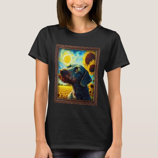 German Wirehaired Pointer Painting Sunflower Flowe T-Shirt (Vorderseite)
