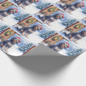German Wirehaired Pointer Snowy Lodge Santa Hat Geschenkpapier (Ecke)