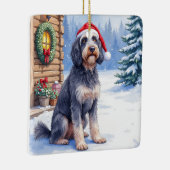 German Wirehaired Pointer Snowy Lodge Santa Hat Keramikornament (Rechts)