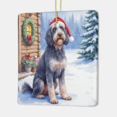 German Wirehaired Pointer Snowy Lodge Santa Hat Keramikornament (Links)