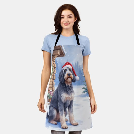German Wirehaired Pointer Snowy Lodge Santa Hat Schürze (Getragen)