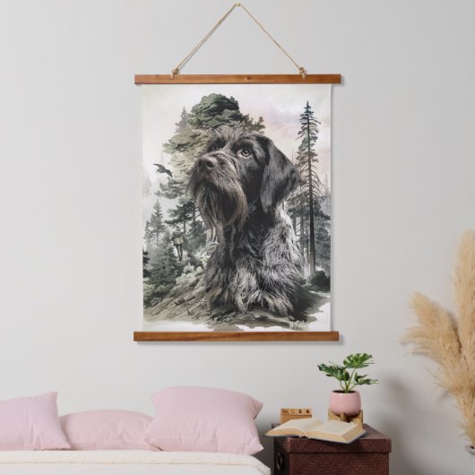 German Wirehaired Pointer Wandteppich Mit Holzrahmen (Schlafzimmer)