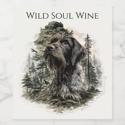 German Wirehaired Pointer Weinetikett (Einzelnes Label)