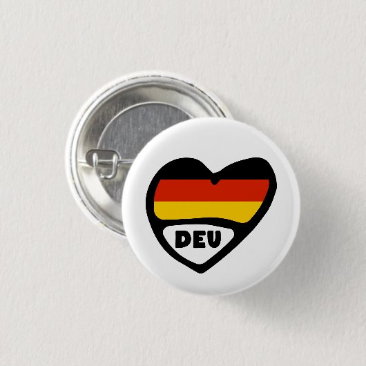 Germany Country Code Flag Heart Pin Badge, DEU Button (Vorne & Hinten)