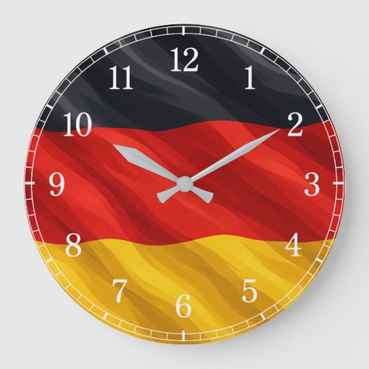 Germany Flag Wall Clock — Waving Flag Design Große Wanduhr (Vorderseite)