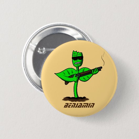 Germinator Cyborg Pflanze lustiger Cartoon Button (Vorne & Hinten)